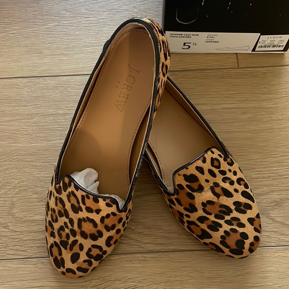 J. Crew Cora calf hair leopard loafers flats size 5.5